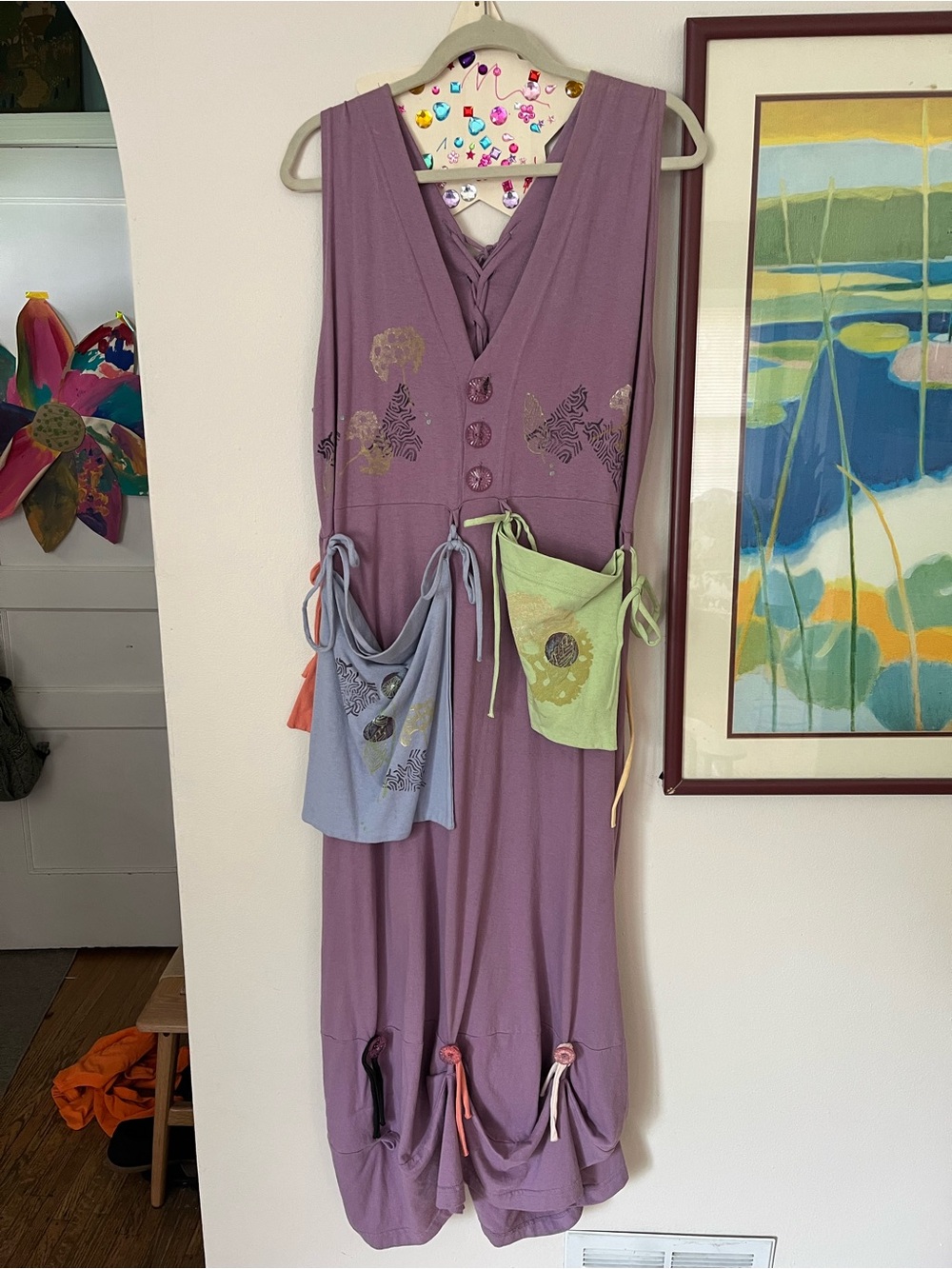 Blue Fish Vintage Purple Multi Pocket And Button Midi Dress
